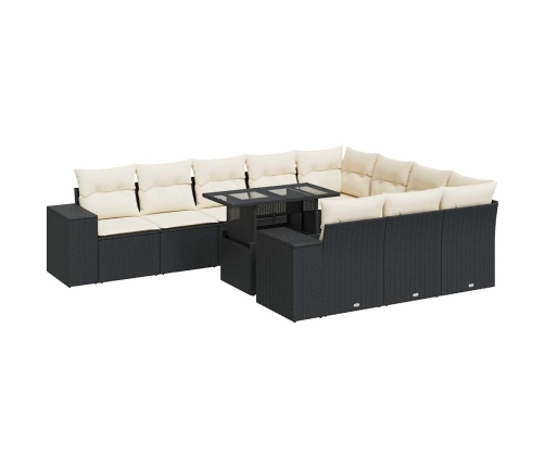 vidaXL 11-daļīgs dārza dīvāna komplekts, matrači, melna PE rotangpalma