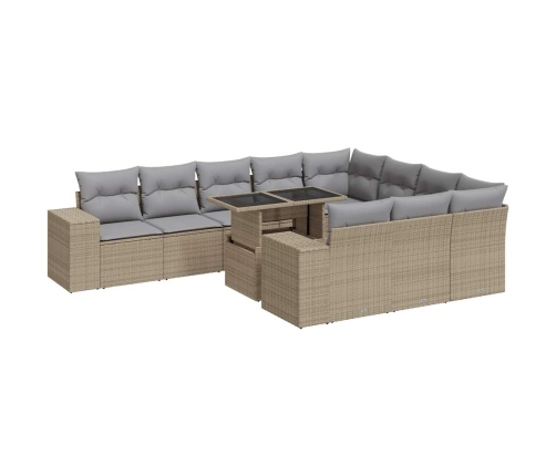 vidaXL 11-daļīgs dārza dīvāna komplekts, matrači, bēša PE rotangpalma