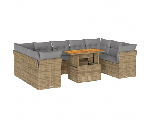 10-Daļīgs Dārza Dīvāna Komplekts, Matrači, Bēša Pe Rotangpalma Vidaxl