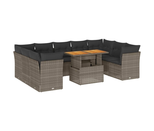 vidaXL 10-daļīgs dārza dīvāna komplekts ar matračiem, pelēks PE pinums