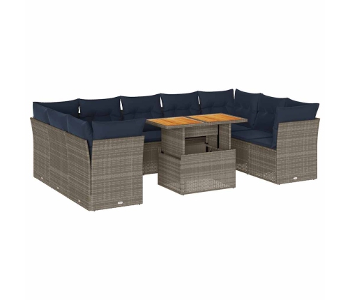 10-Daļīgs Dārza Dīvāna Komplekts Ar Matračiem, Pelēks Pe Pinums Vidaxl