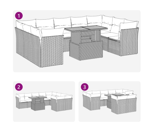 10-Daļīgs Dārza Dīvāna Komplekts Ar Matračiem, Pelēks Pe Pinums Vidaxl