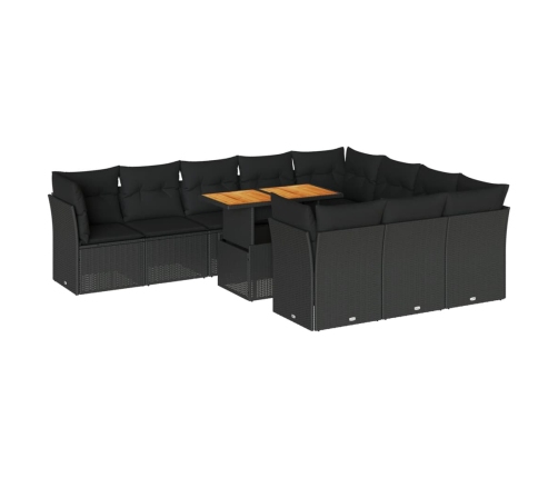 vidaXL 11-daļīgs dārza dīvāna komplekts, matrači, melna PE rotangpalma