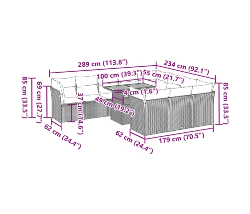 vidaXL 11-daļīgs dārza dīvāna komplekts, matrači, bēša PE rotangpalma