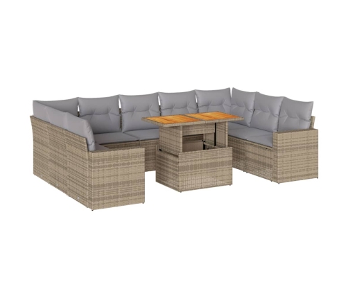 vidaXL 10-daļīgs dārza dīvāna komplekts, matrači, bēša PE rotangpalma