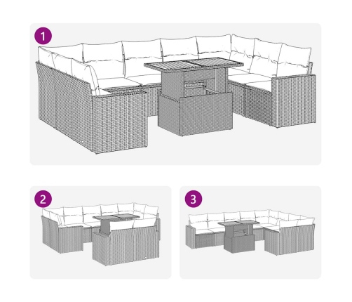 vidaXL 10-daļīgs dārza dīvāna komplekts, matrači, bēša PE rotangpalma