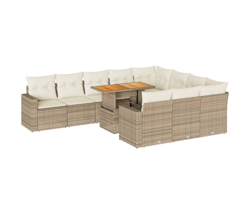 vidaXL 11-daļīgs dārza dīvāna komplekts, matrači, bēša PE rotangpalma