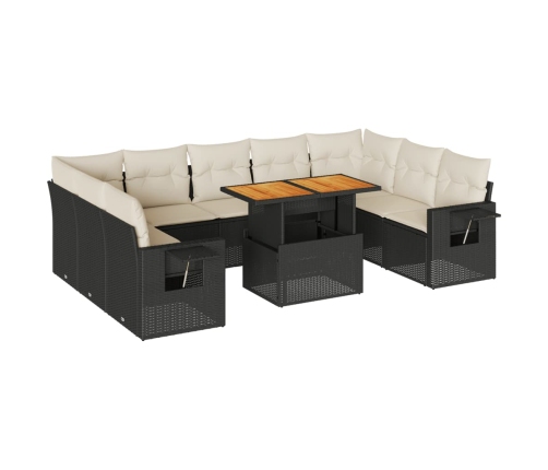 vidaXL 10-daļīgs dārza dīvāna komplekts, matrači, melna PE rotangpalma