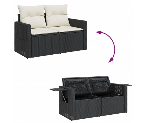 vidaXL 10-daļīgs dārza dīvāna komplekts, matrači, melna PE rotangpalma