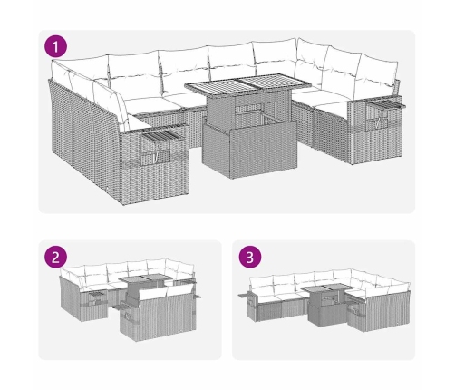 10-Daļīgs Dārza Dīvāna Komplekts Ar Matračiem, Pelēks Pe Pinums Vidaxl