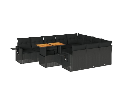 vidaXL 11-daļīgs dārza dīvāna komplekts, matrači, melna PE rotangpalma