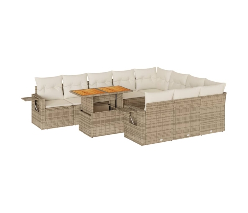 vidaXL 11-daļīgs dārza dīvāna komplekts, matrači, bēša PE rotangpalma