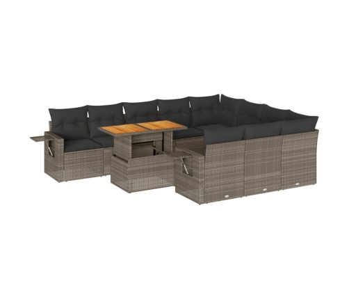 vidaXL 11-daļīgs dārza dīvāna komplekts ar matračiem, pelēks PE pinums