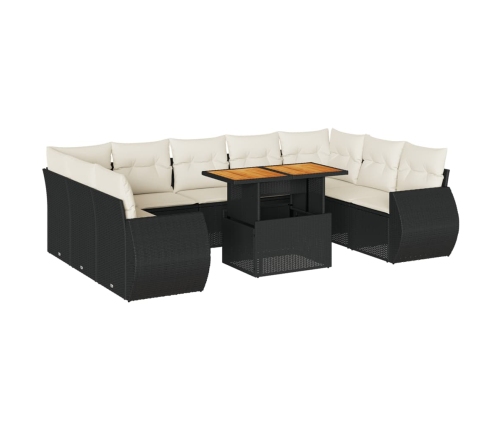 vidaXL 10-daļīgs dārza dīvāna komplekts, matrači, melna PE rotangpalma