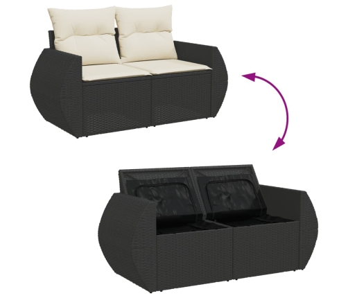 vidaXL 10-daļīgs dārza dīvāna komplekts, matrači, melna PE rotangpalma