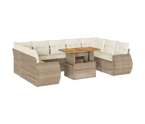 vidaXL 10-daļīgs dārza dīvāna komplekts, matrači, bēša PE rotangpalma