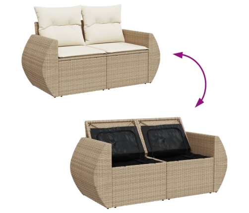 vidaXL 10-daļīgs dārza dīvāna komplekts, matrači, bēša PE rotangpalma