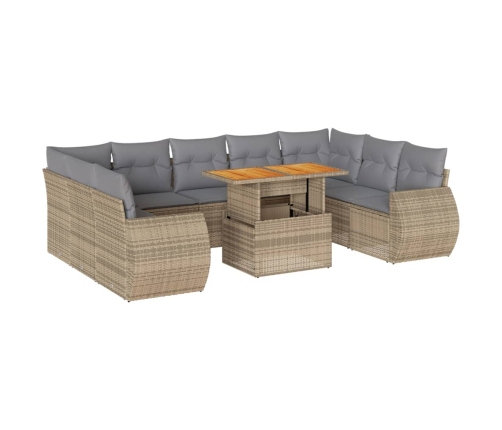 vidaXL 10-daļīgs dārza dīvāna komplekts, matrači, bēša PE rotangpalma