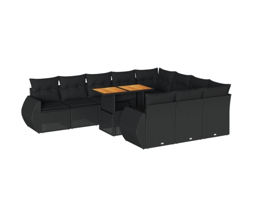 vidaXL 11-daļīgs dārza dīvāna komplekts, matrači, melna PE rotangpalma