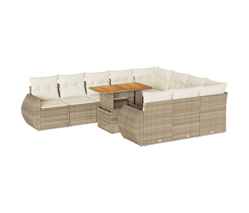 vidaXL 11-daļīgs dārza dīvāna komplekts, matrači, bēša PE rotangpalma