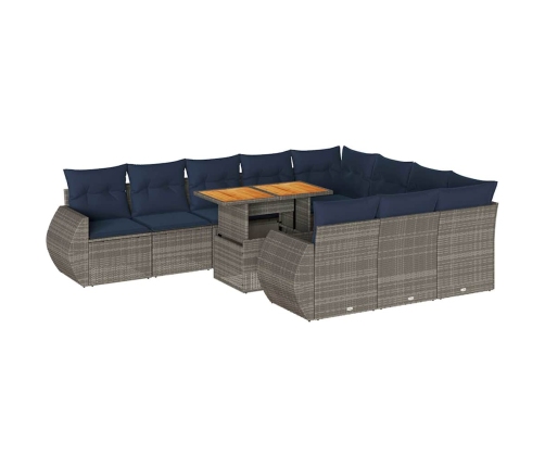 11-Daļīgs Dārza Dīvāna Komplekts Ar Matračiem, Pelēks Pe Pinums Vidaxl