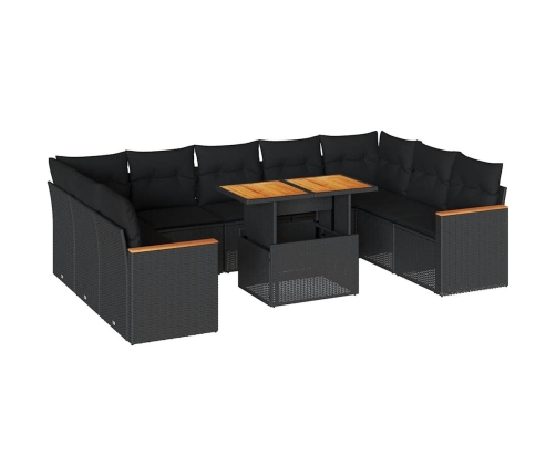 vidaXL 10-daļīgs dārza dīvāna komplekts, matrači, melna PE rotangpalma