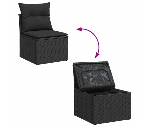 vidaXL 10-daļīgs dārza dīvāna komplekts, matrači, melna PE rotangpalma