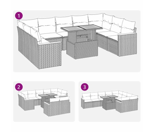 vidaXL 10-daļīgs dārza dīvāna komplekts, matrači, melna PE rotangpalma