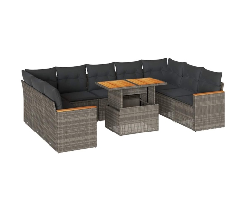 vidaXL 10-daļīgs dārza dīvāna komplekts matrači pelēka PE rotangpalma