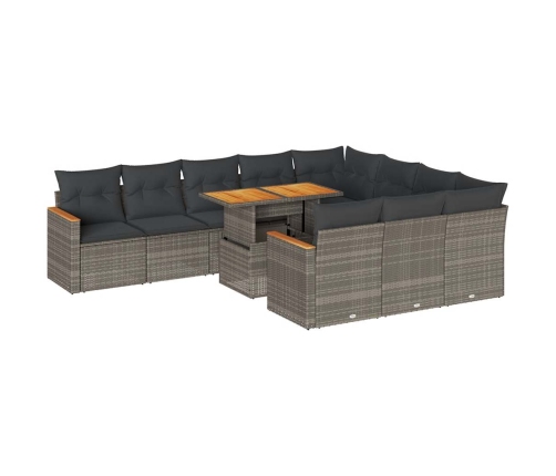 vidaXL 11-daļīgs dārza dīvāna komplekts ar matračiem, pelēks PE pinums