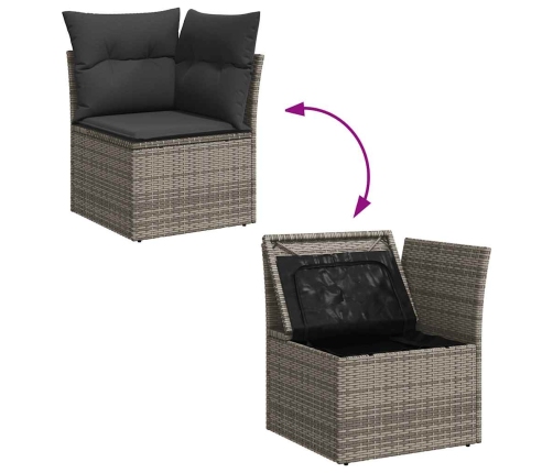 vidaXL 11-daļīgs dārza dīvāna komplekts ar matračiem, pelēks PE pinums