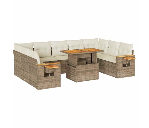 vidaXL 10-daļīgs dārza dīvāna komplekts, matrači, bēša PE rotangpalma