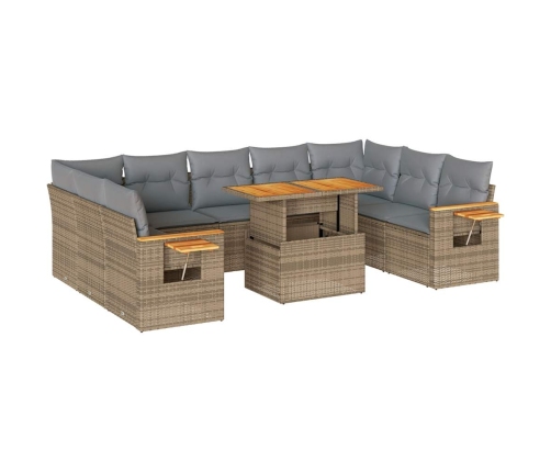 vidaXL 10-daļīgs dārza dīvāna komplekts, matrači, bēša PE rotangpalma