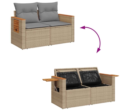 vidaXL 10-daļīgs dārza dīvāna komplekts, matrači, bēša PE rotangpalma