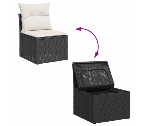 vidaXL 10-daļīgs dārza dīvāna komplekts, matrači, melna PE rotangpalma