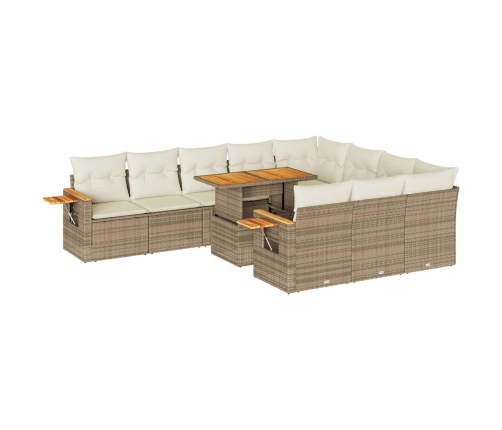 vidaXL 10-daļīgs dārza dīvāna komplekts, matrači, bēša PE rotangpalma