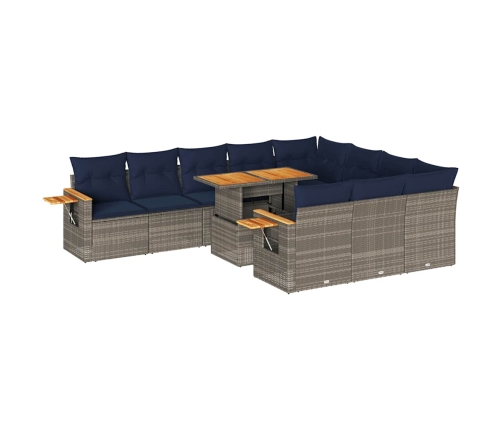 11-Daļīgs Dārza Dīvāna Komplekts Ar Matračiem, Pelēks Pe Pinums Vidaxl