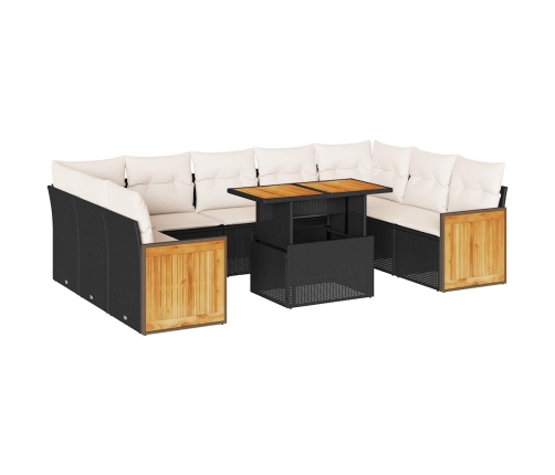 vidaXL 10-daļīgs dārza dīvāna komplekts, matrači, melna PE rotangpalma