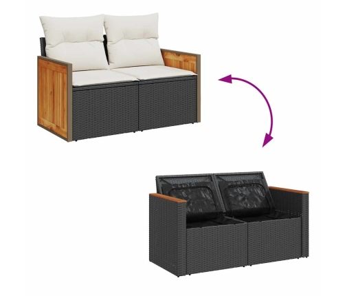 vidaXL 10-daļīgs dārza dīvāna komplekts, matrači, melna PE rotangpalma