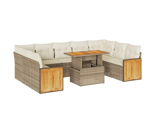 vidaXL 10-daļīgs dārza dīvāna komplekts, matrači, bēša PE rotangpalma