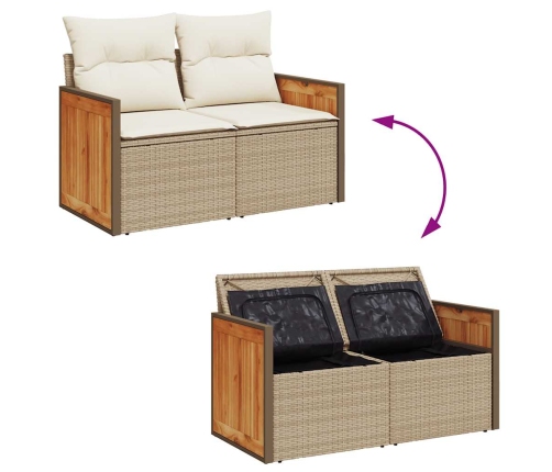 vidaXL 10-daļīgs dārza dīvāna komplekts, matrači, bēša PE rotangpalma