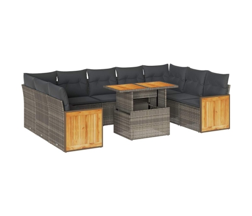 vidaXL 10-daļīgs dārza dīvāna komplekts matrači pelēka PE rotangpalma