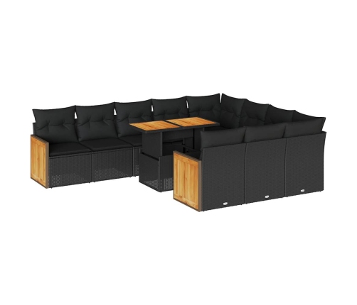 vidaXL 11-daļīgs dārza dīvāna komplekts, matrači, melna PE rotangpalma