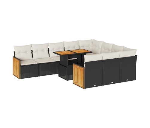 vidaXL 11-daļīgs dārza dīvāna komplekts, matrači, melna PE rotangpalma