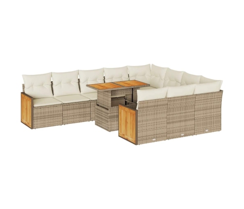 vidaXL 11-daļīgs dārza dīvāna komplekts, matrači, bēša PE rotangpalma