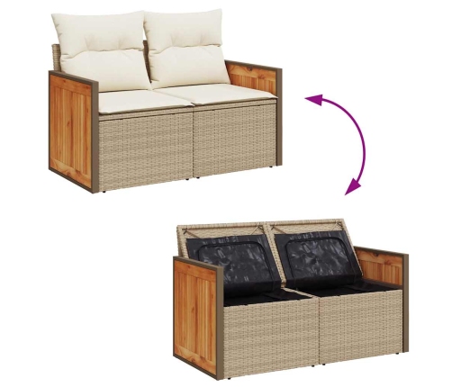 vidaXL 11-daļīgs dārza dīvāna komplekts, matrači, bēša PE rotangpalma