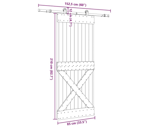 Bīdāmās Durvis Ar Stiprinājumiem, 85X210 Cm, Priedes Masīvkoks Vidaxl