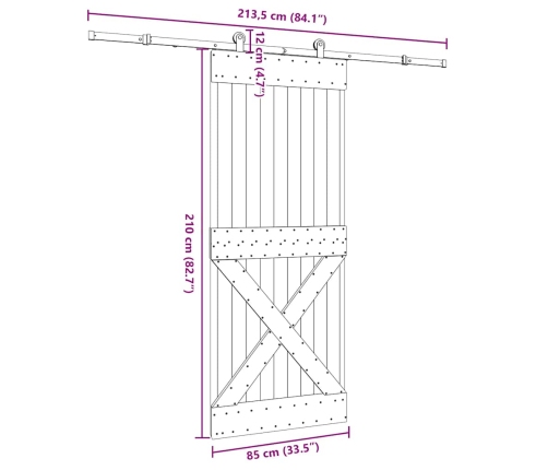 Bīdāmās Durvis Ar Stiprinājumiem, 85X210 Cm, Priedes Masīvkoks Vidaxl