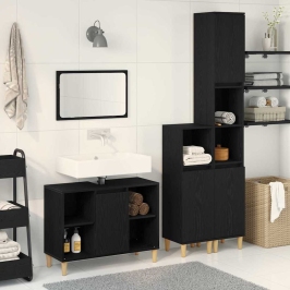 Vidaxl 3 Daļu Vannas Mēbeļu Komplekts Melns Ozols Inženierijas Koks, Vidaxl Vannas Skapis Melns Ozols 30X30X190 Cm Inženierijas Koks,  Vannas Skapis Melns Ozols 30X30X100 Cm Inženierijas Koks Vidaxl