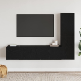 3 Daļu Sienas Montējams Tv Skapja Komplekts Melnā Ozola Inženiertehniskā Koka Vidaxl
